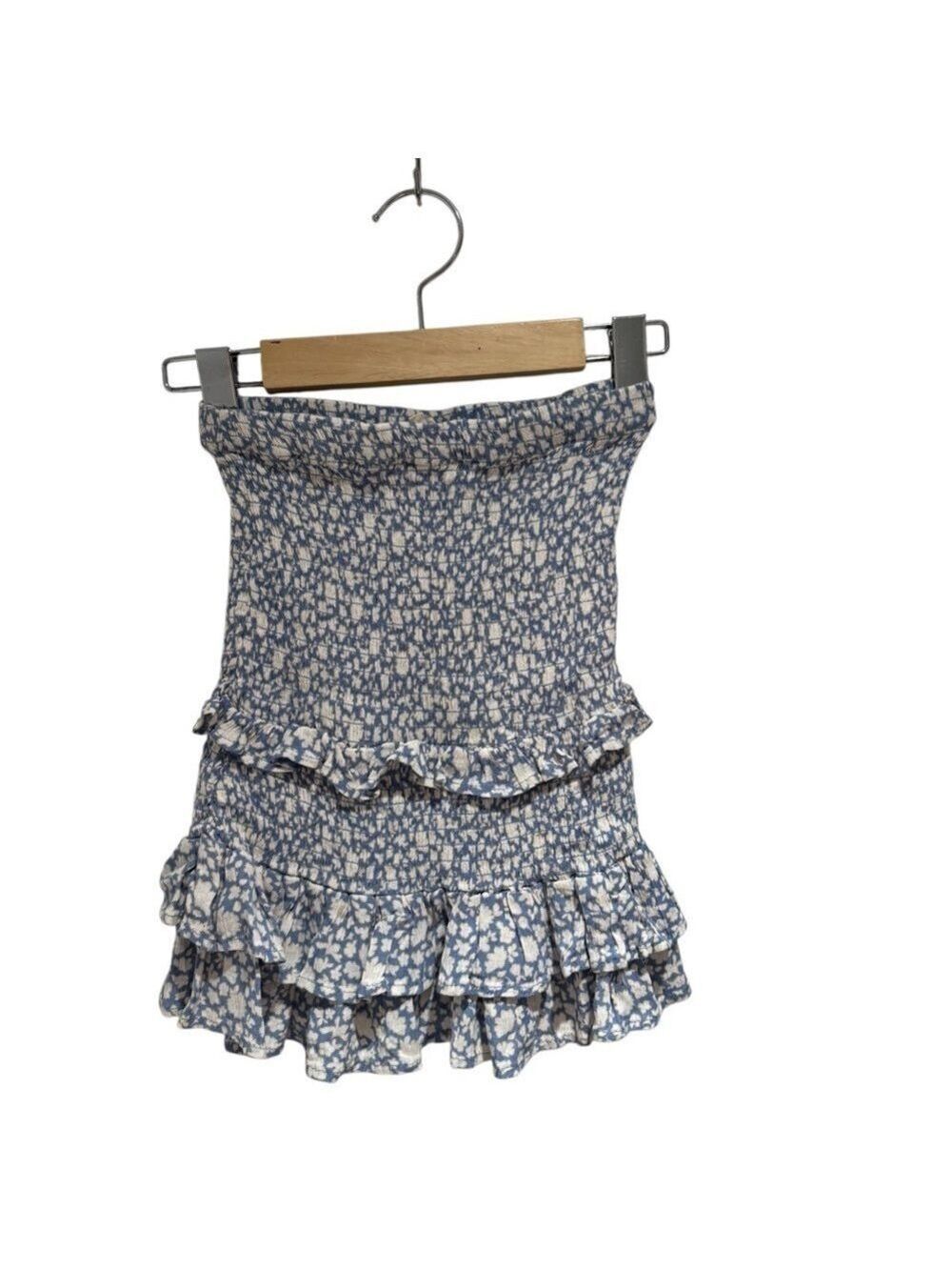 Vintage Havana Blue and White Ruffled Mini Skirt - size 14 kids